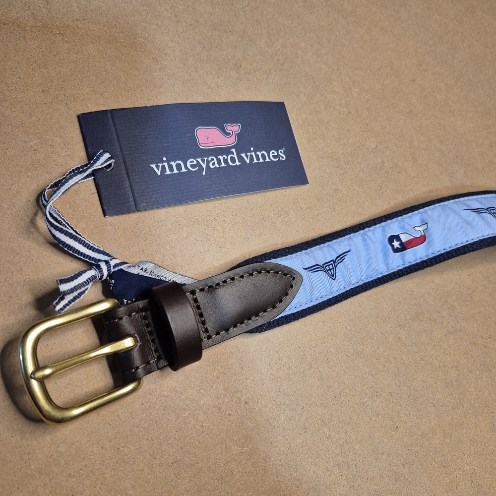 Vineyard Vines Kids Blue and Brown Belt with Gold Buckle